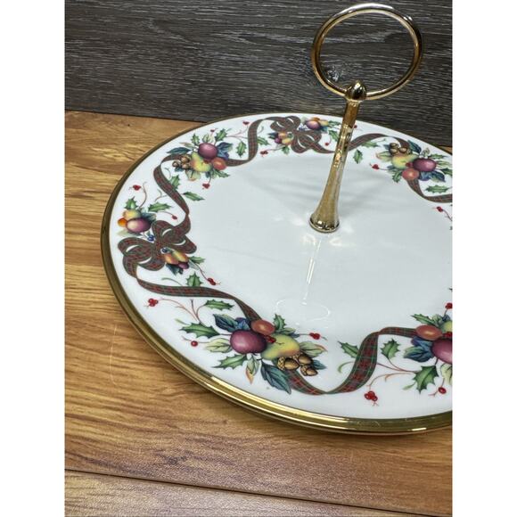 LENOX HOLIDAY TARTAN Serving Tray with Handle Tidbit Tray 10-5/8” - Picture 3 of 7